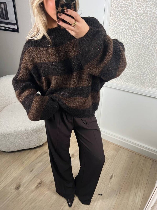 Trui Ambika bruin streep glitter