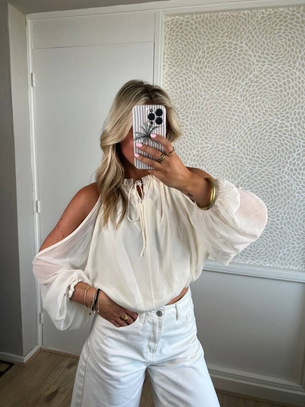 Blouse open schouders creme