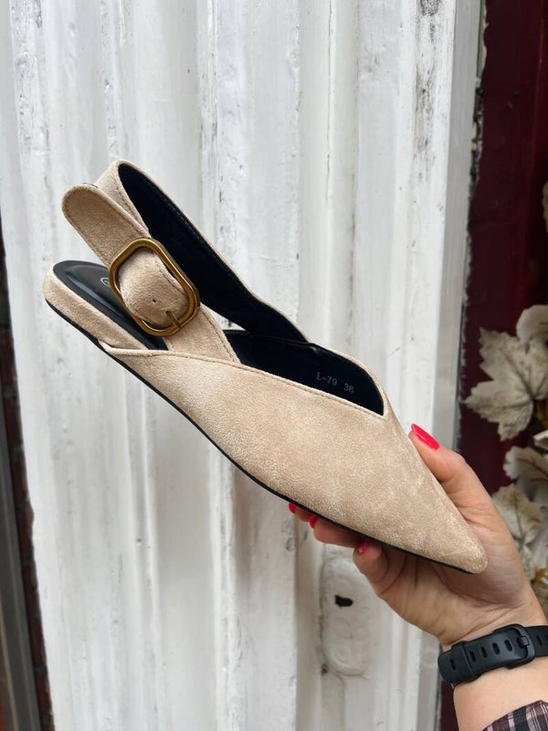 Slingback beige gouden gesp