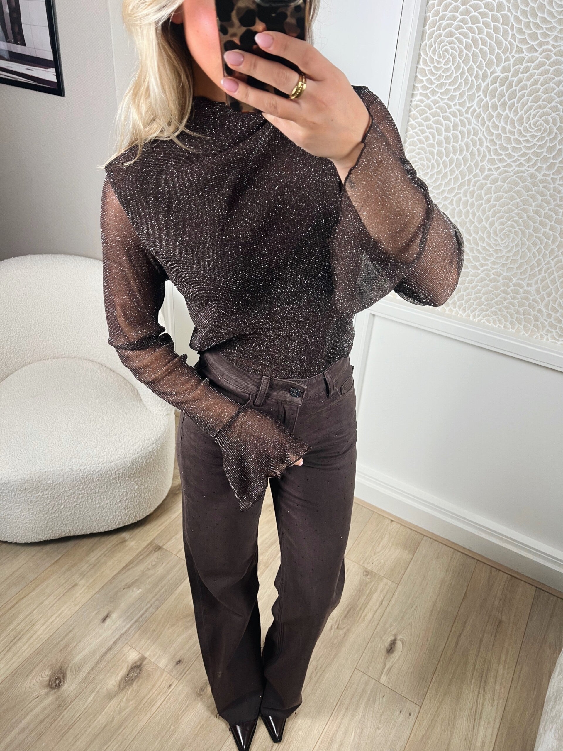 Mesh top bruin glitter