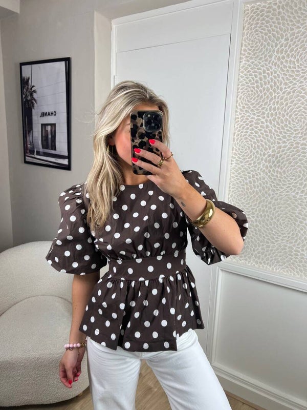 Top pofmouw stip bruin wit