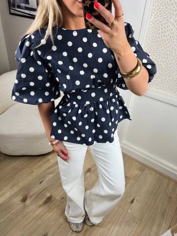 Top pofmouw stip donkerblauw wit