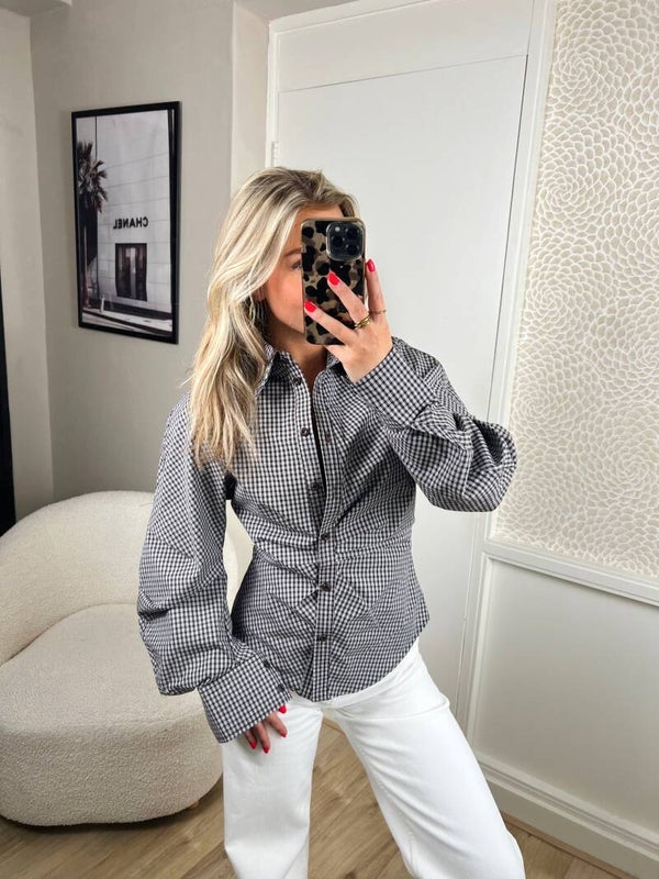 Blouse getailleerd bruin blauw Ambika