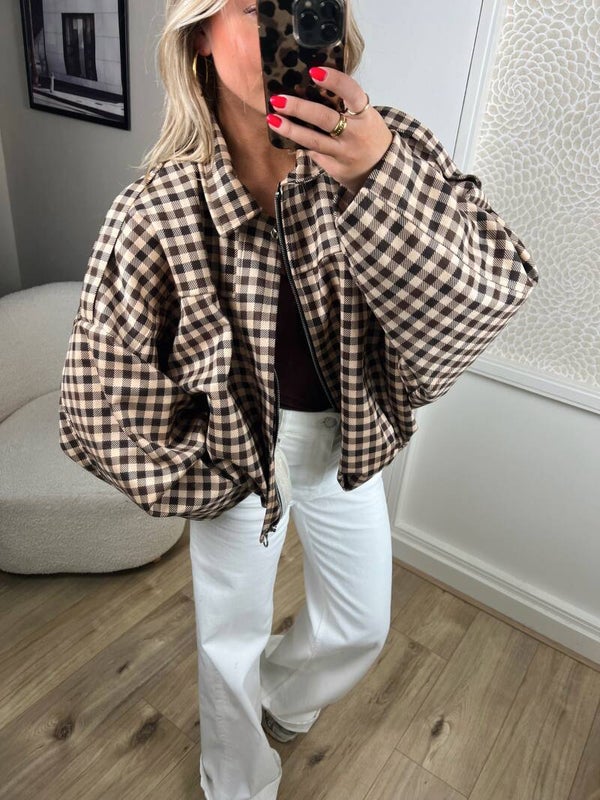 Bomber ruit beige bruin