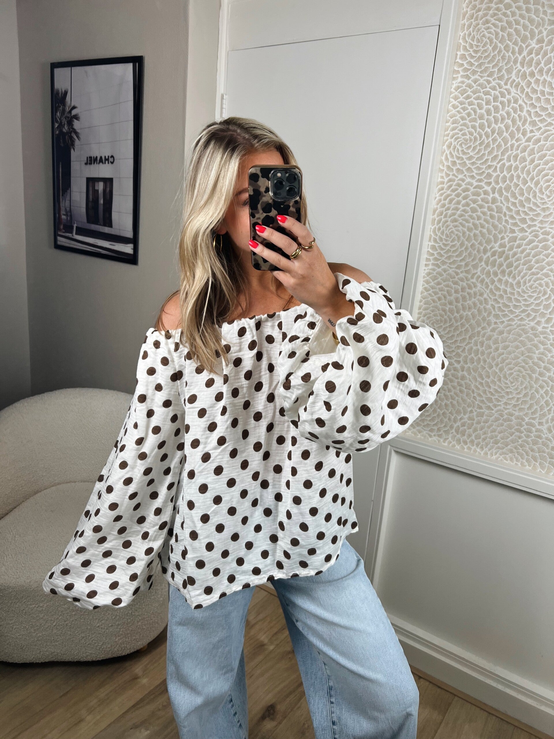 Top strapless stip wit bruin