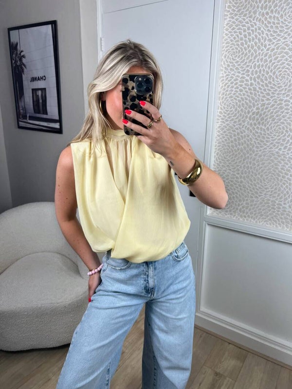Blouse geel mouwloos