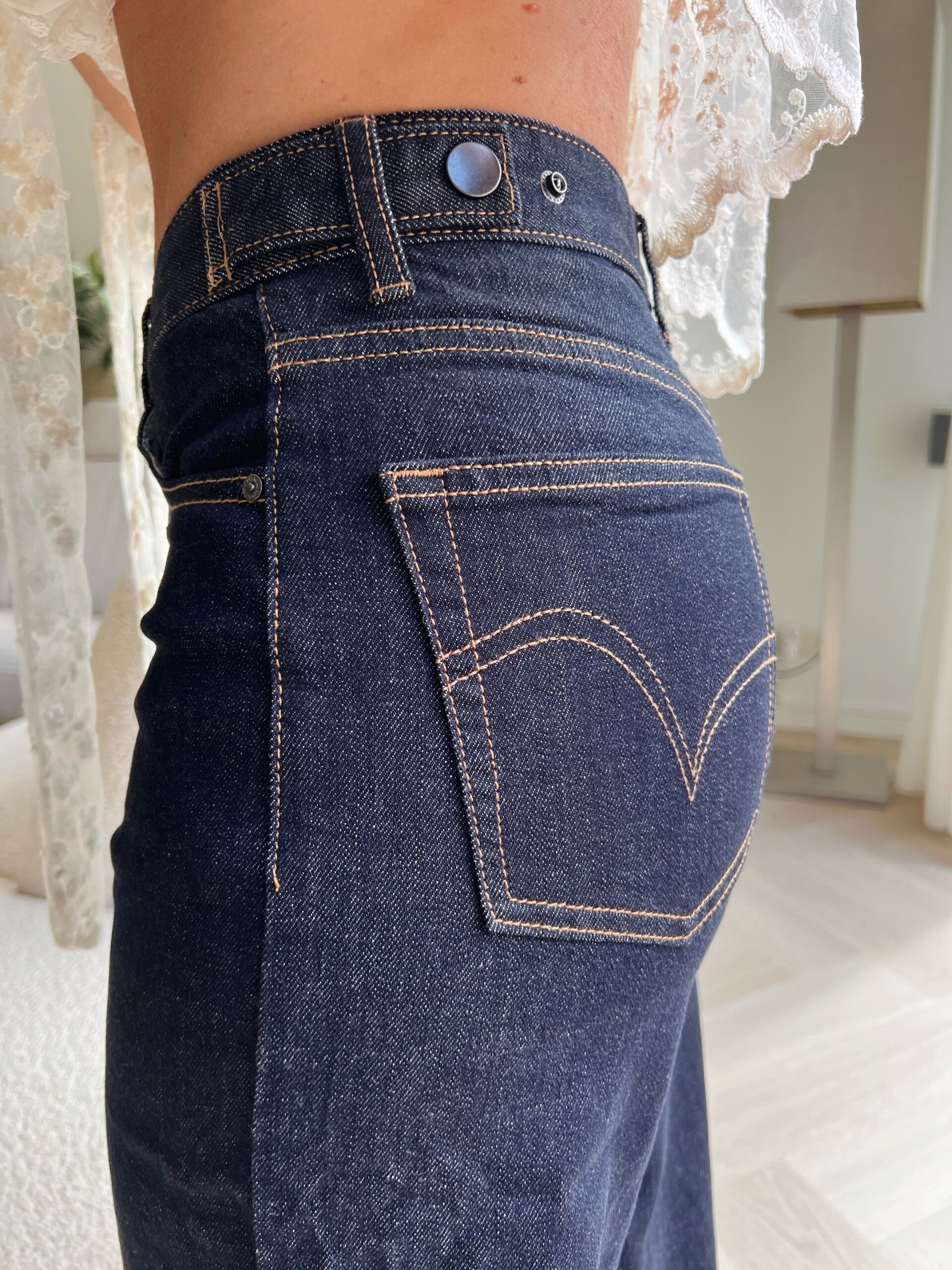 Jeans wide leg donkerblauw Queen Hearts