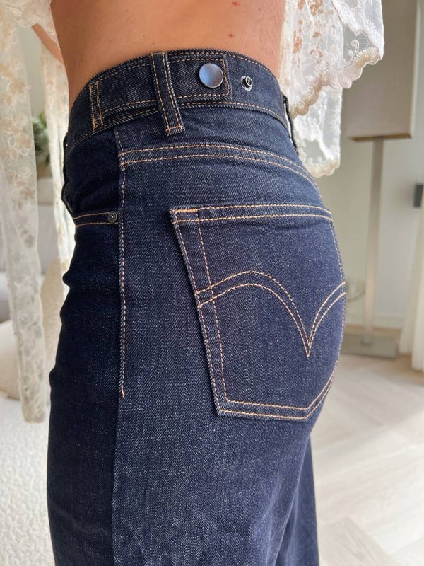 Jeans wide leg donkerblauw Queen Hearts