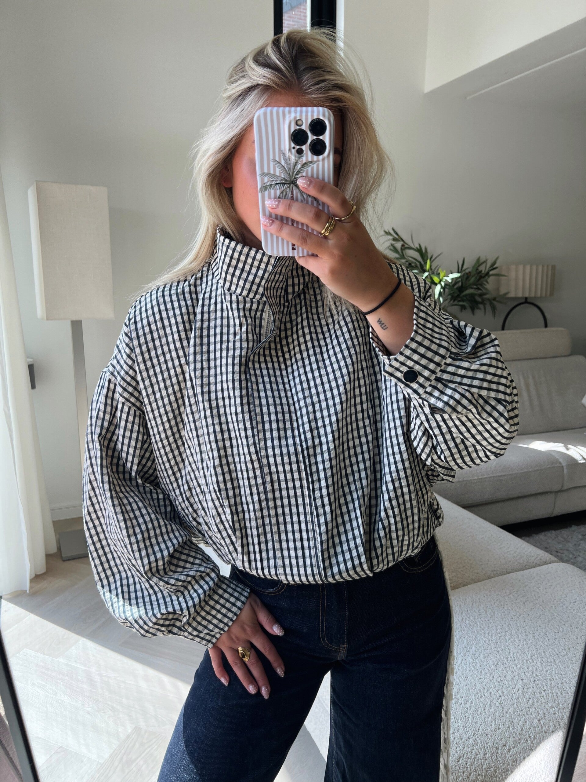 Blouse jasje ruit donkerblauw