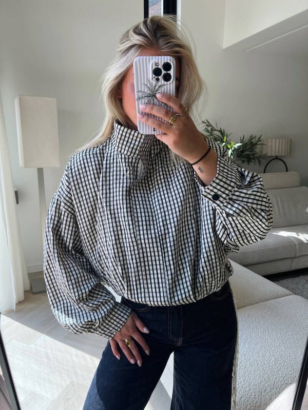 Blouse jasje ruit donkerblauw