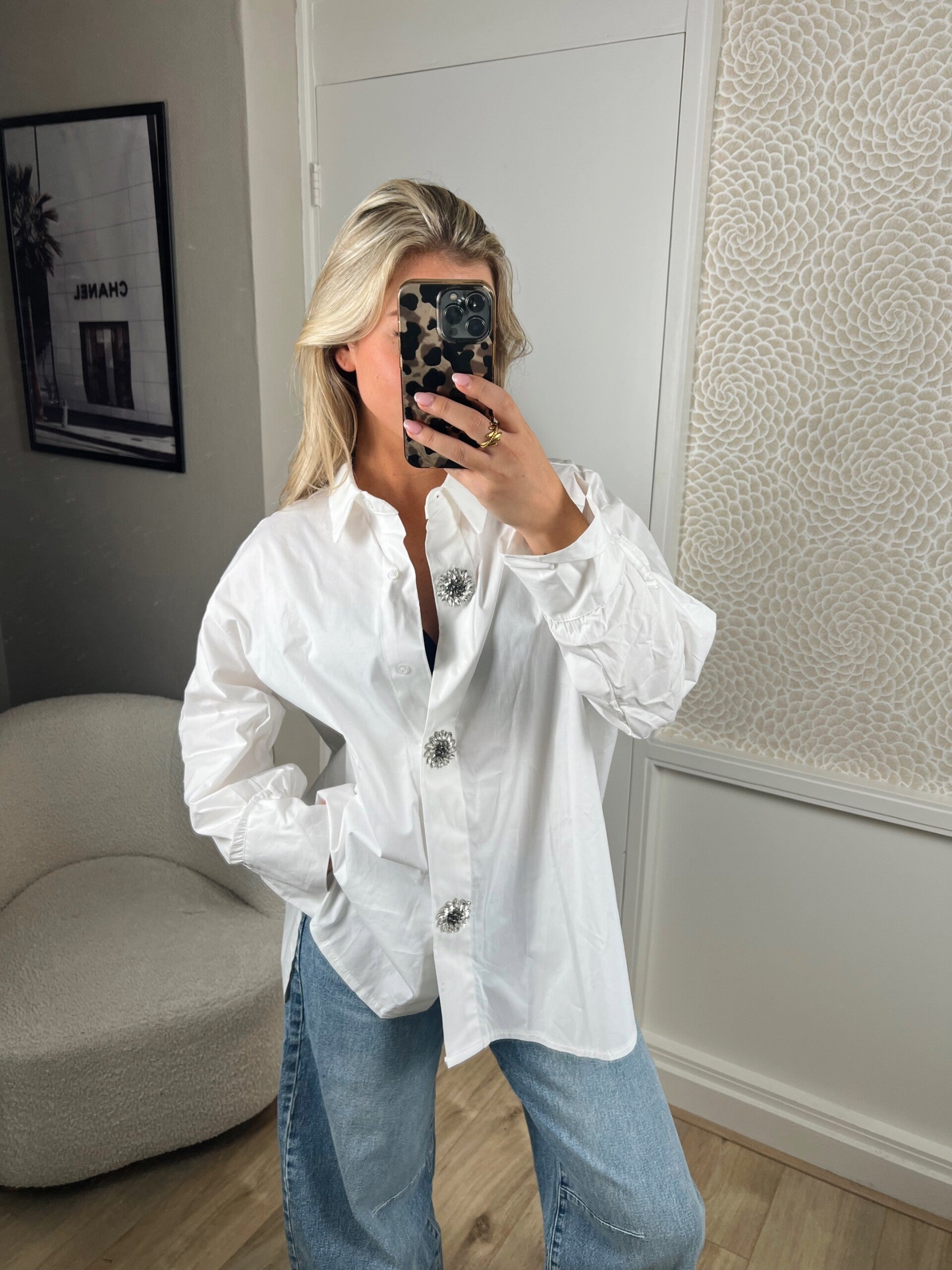 Blouse knopen diamant bloemen