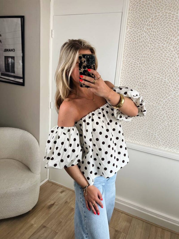 Top off shoulder wit stip bruin