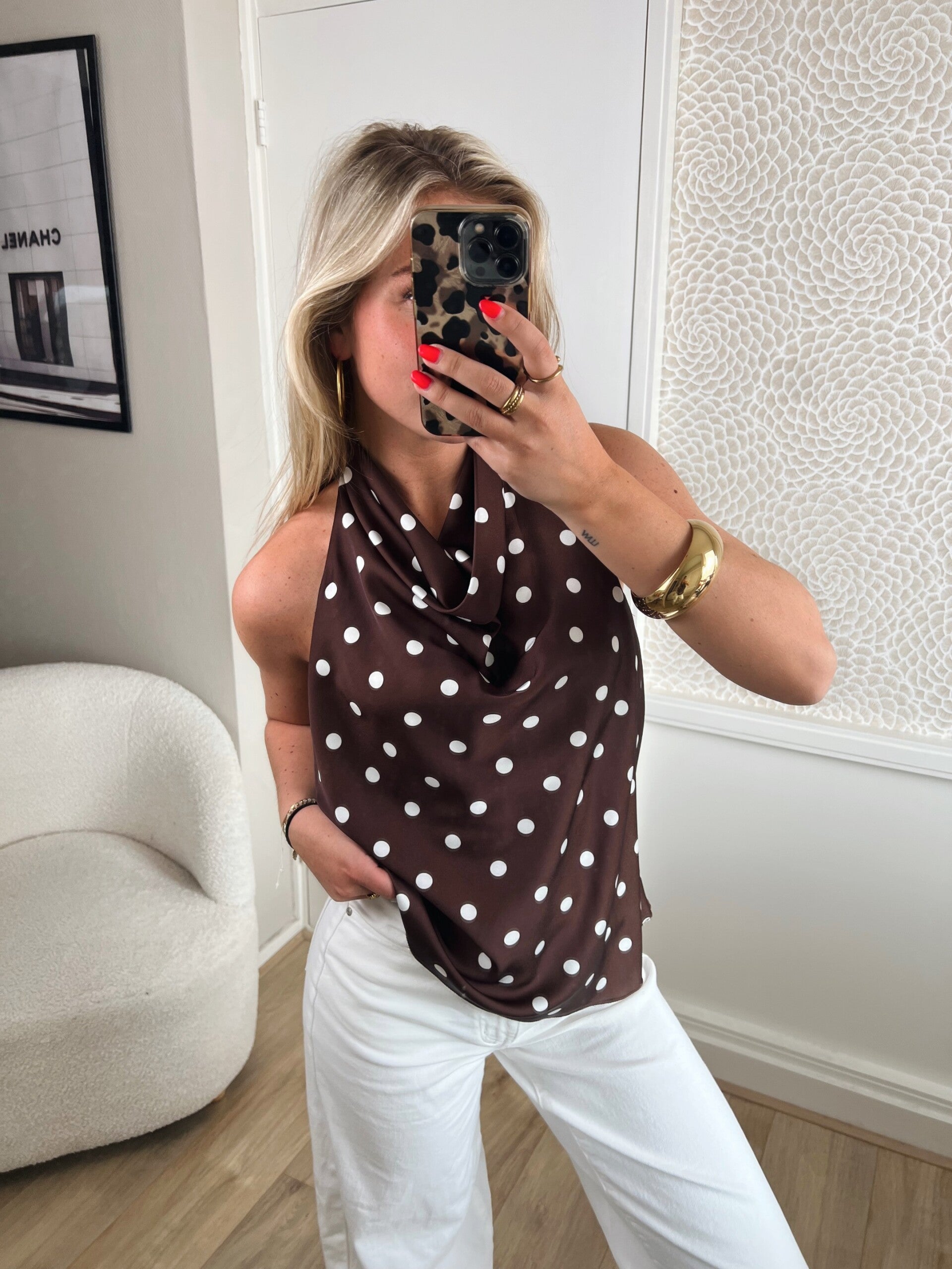 Halter top bruin stip wit