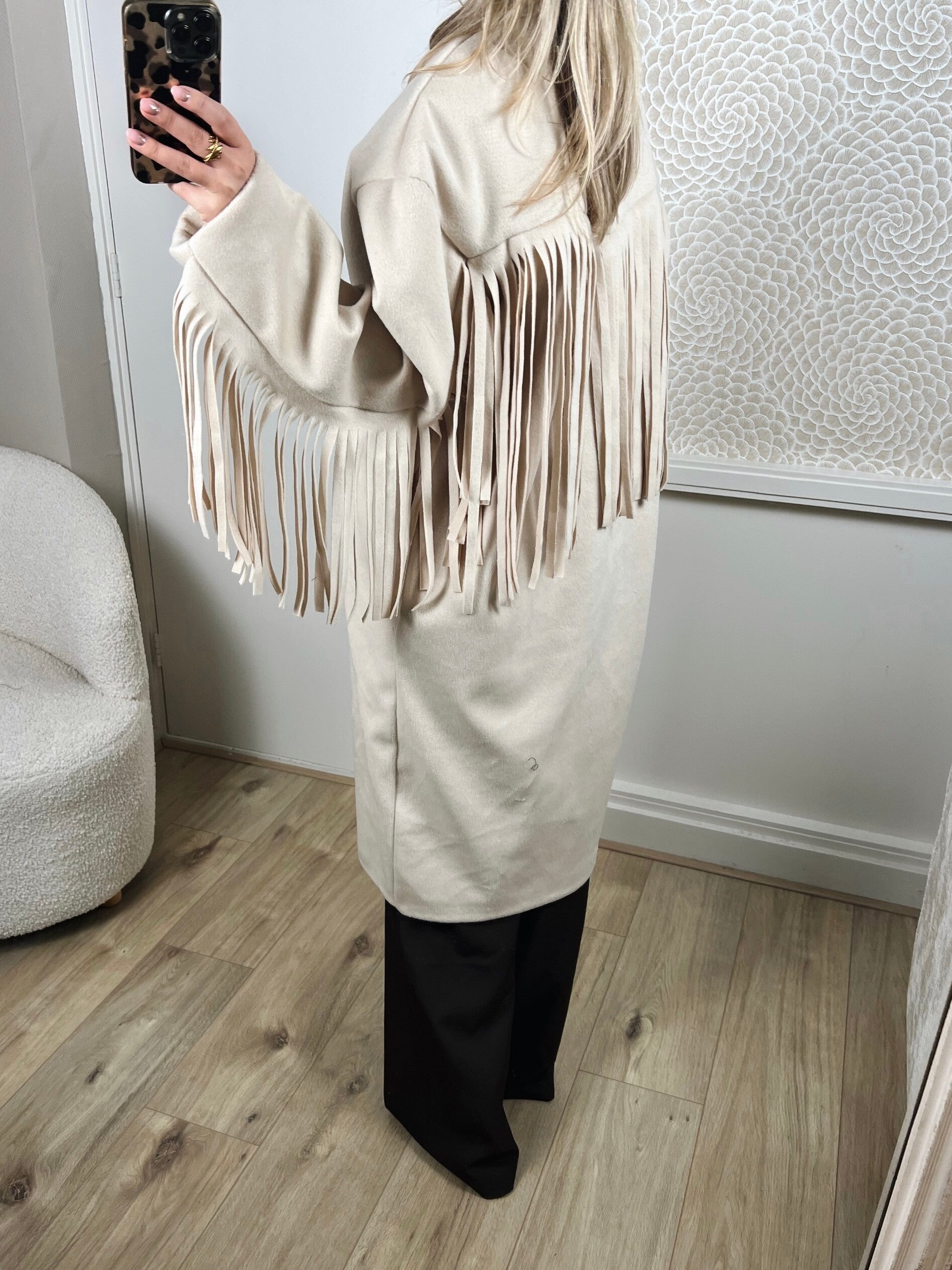 Mantel jas creme franjes