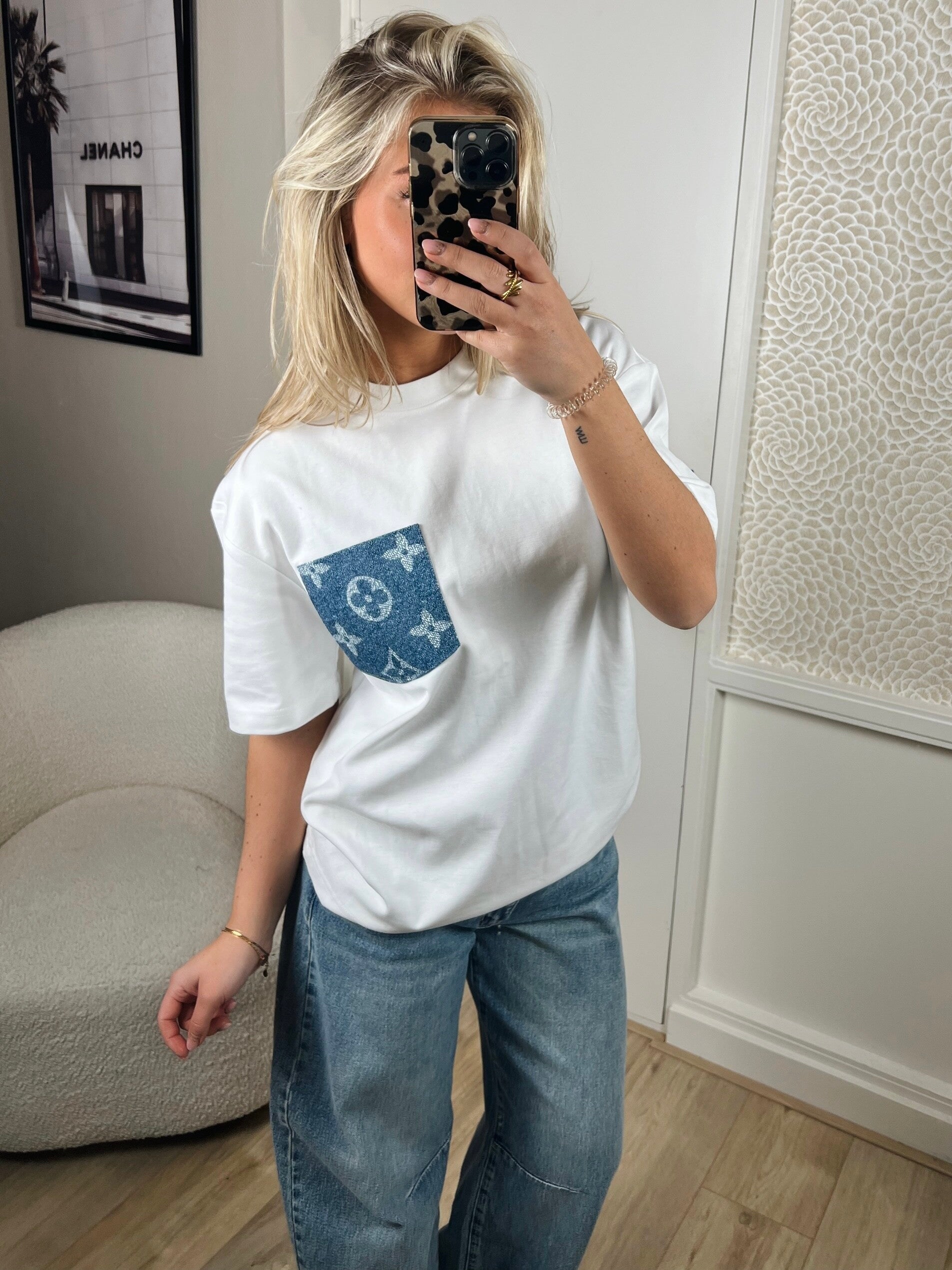 T-shirt Attire zakje print denim