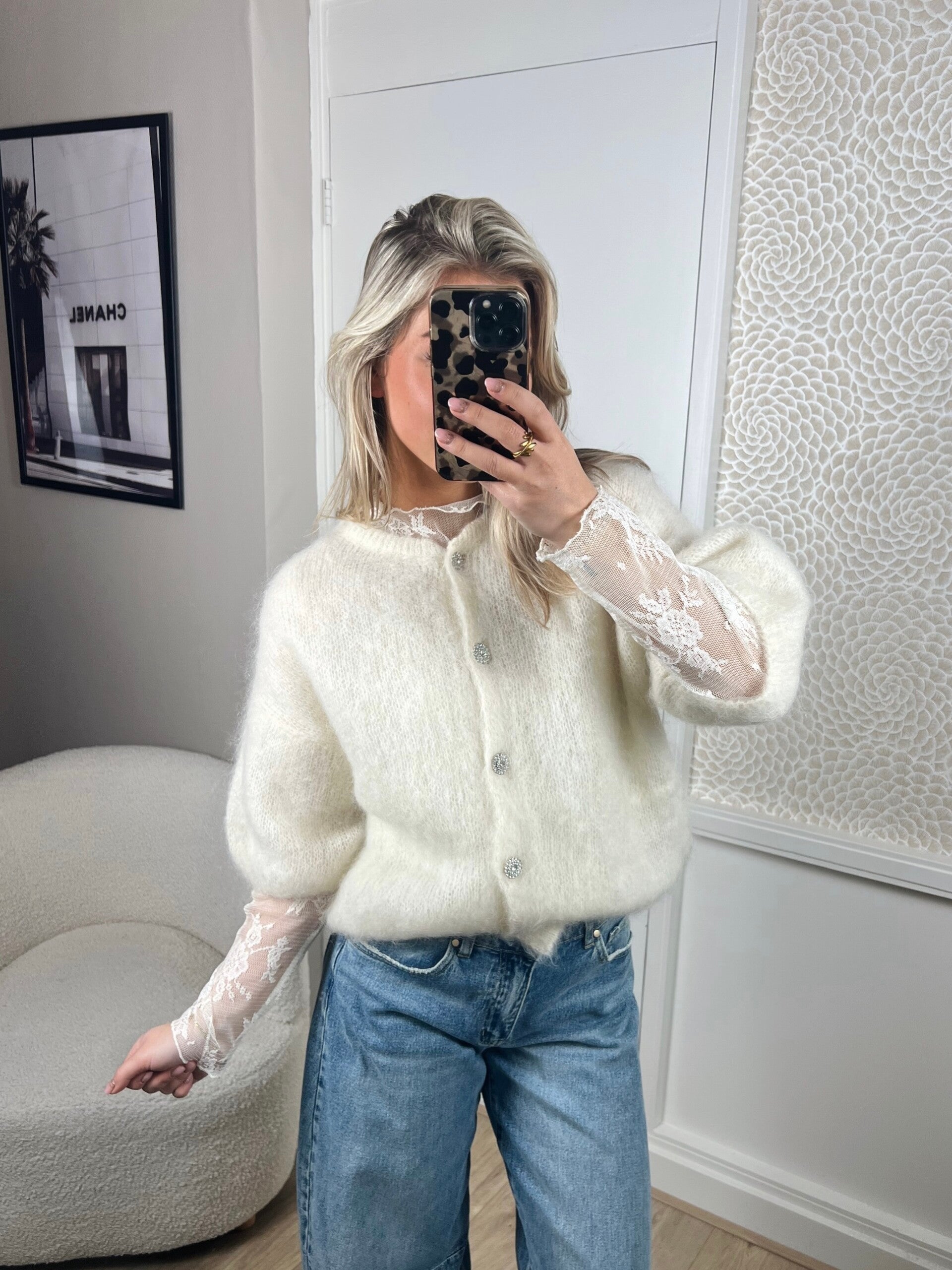 Trui mohair korte mouw beige