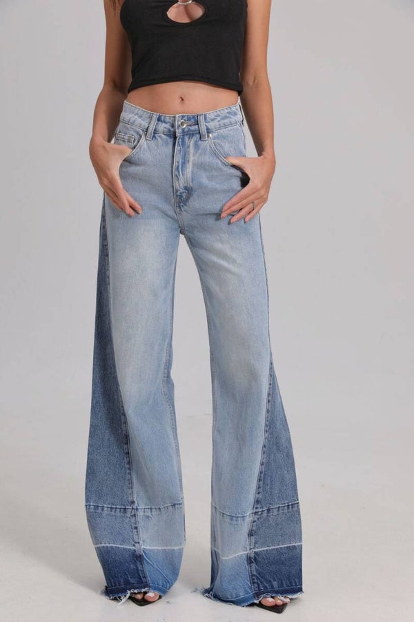 Jeans wide leg twee kleuren