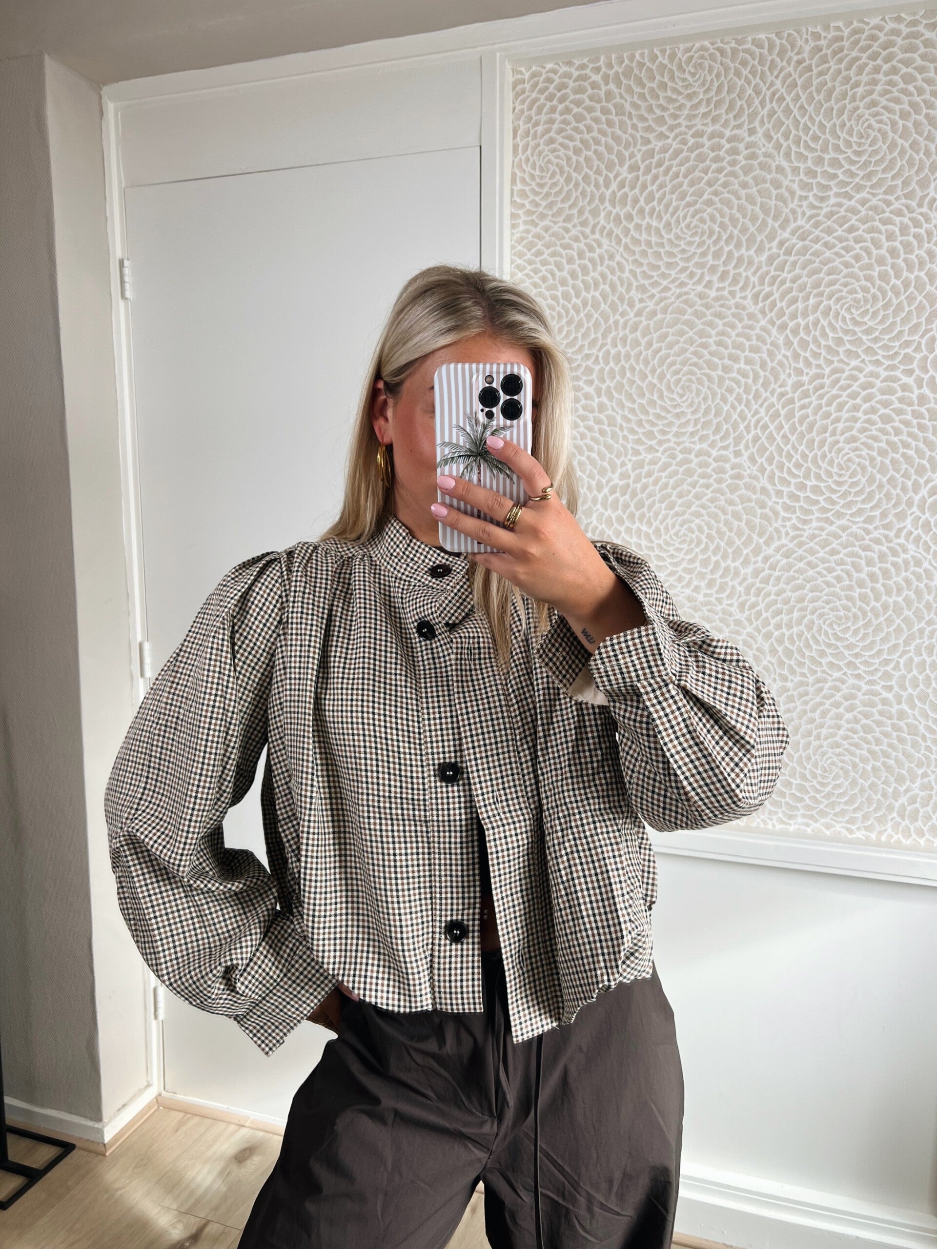 Jasje/blouse ruitjes bruin creme