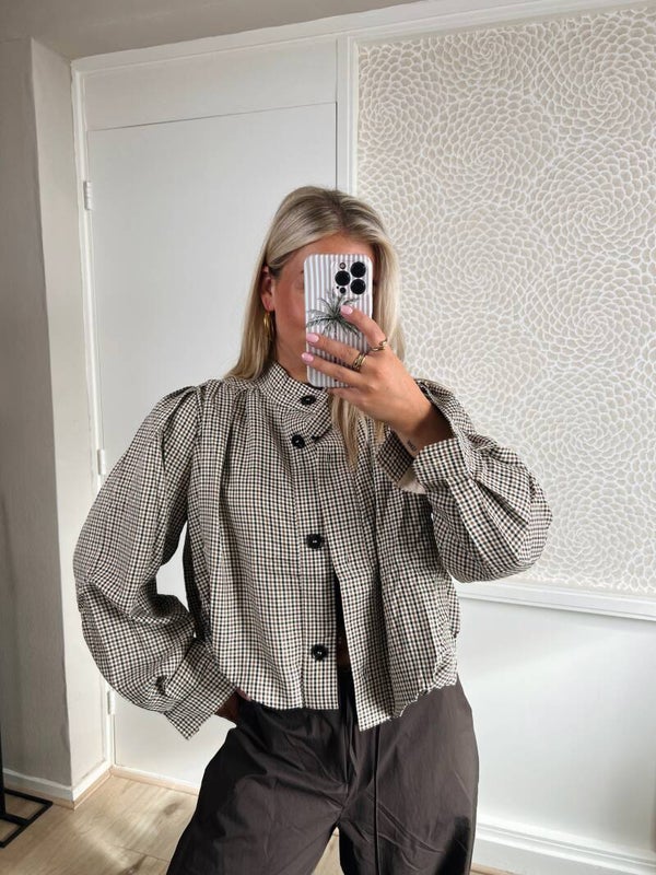 Jasje/blouse ruitjes bruin creme
