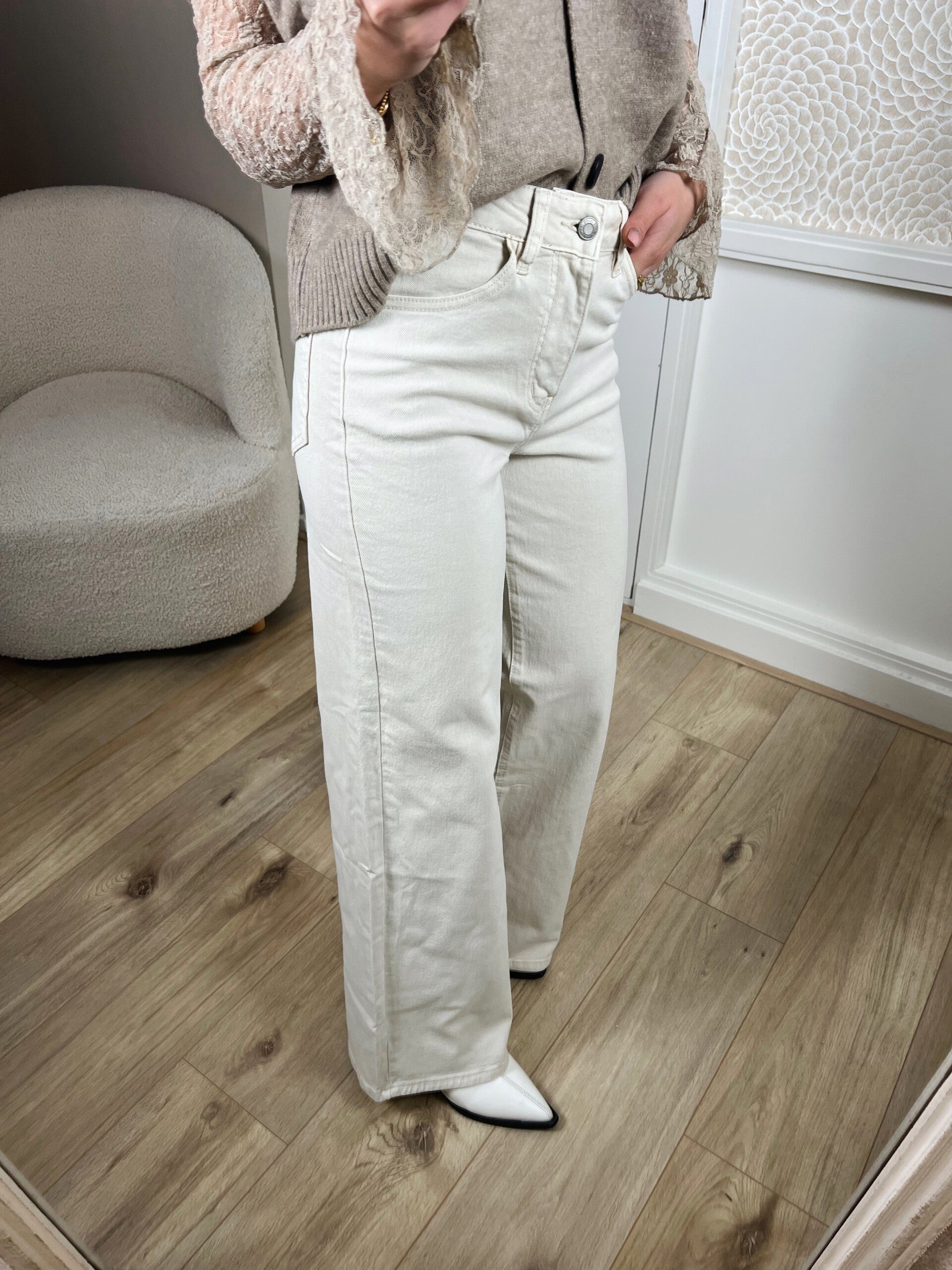 Jeans wide leg creme