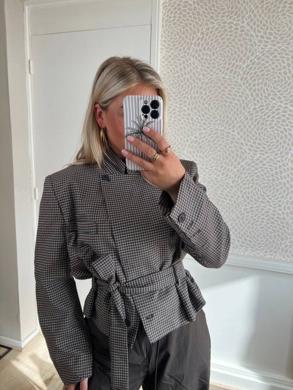 Blazer ruit ceintuur blauw bruin