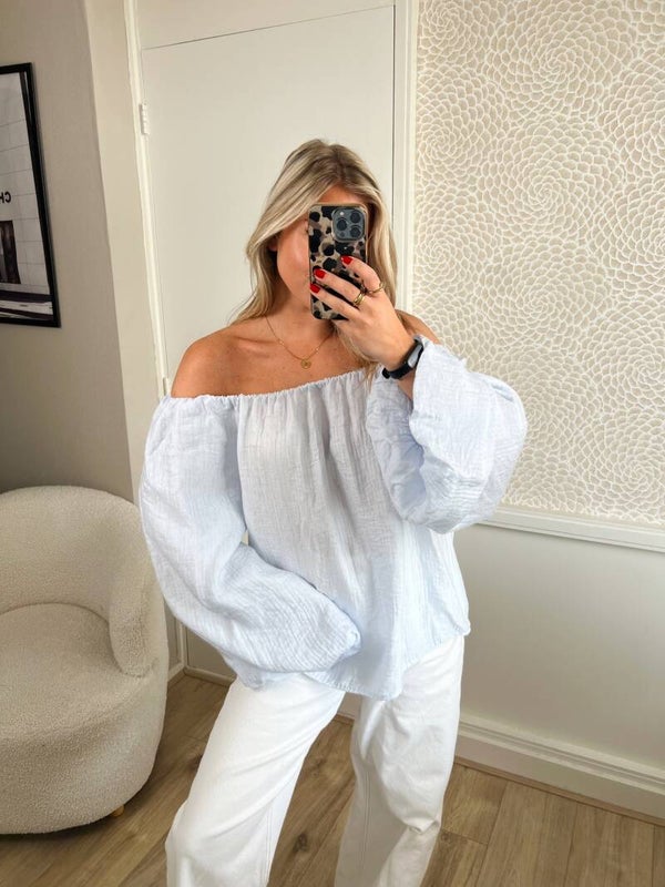 Top off shoulder blauw