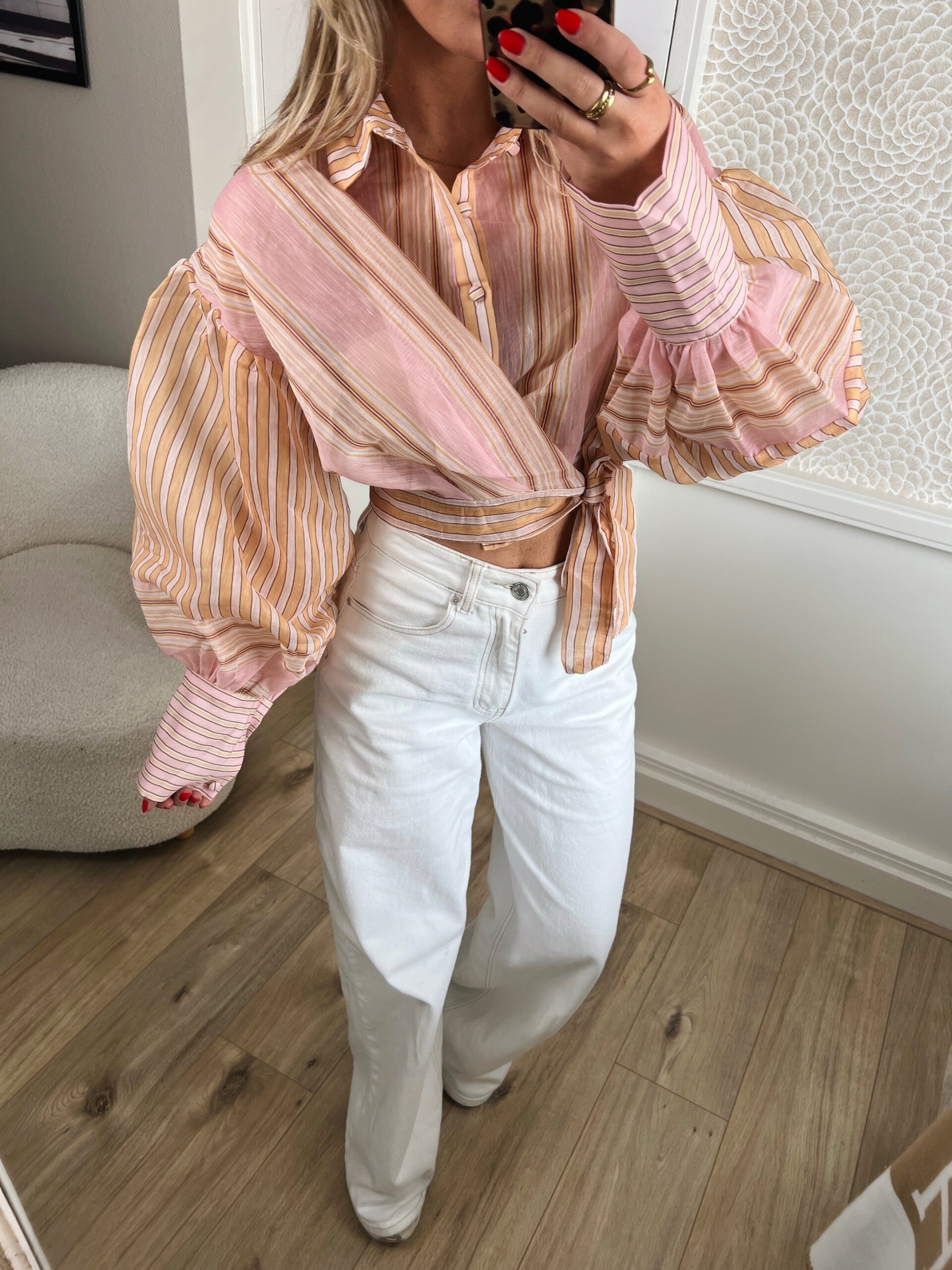 Blouse oranje roze pofmouw