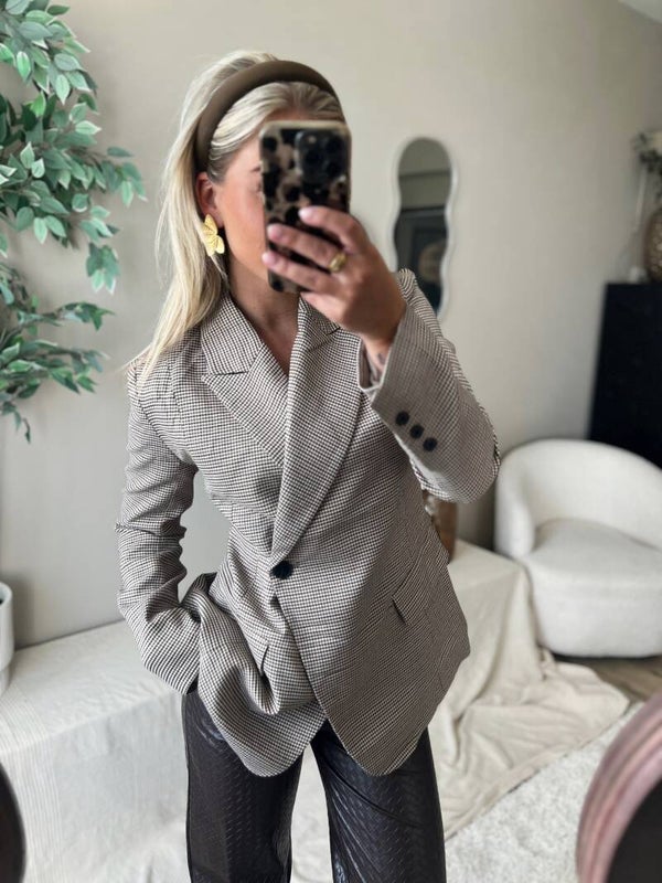Blazer getailleerd ruitjes bruin