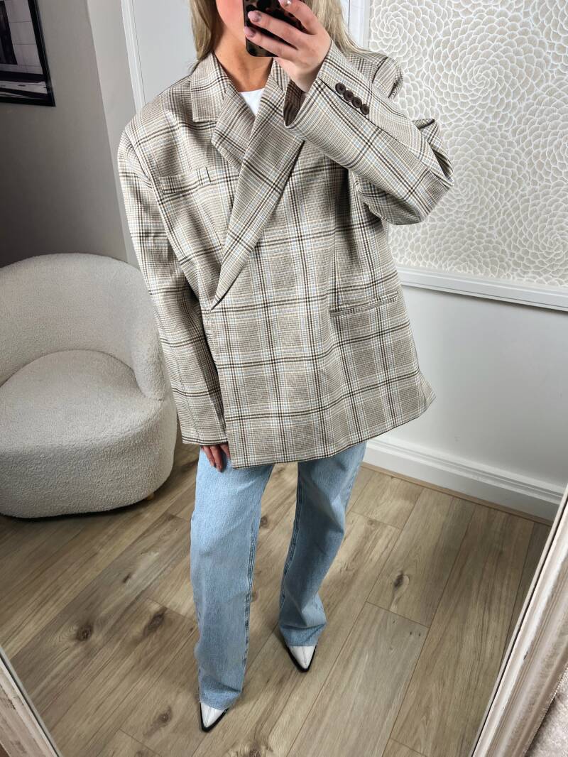 Blazer Jasmijn ruit taupe blauw