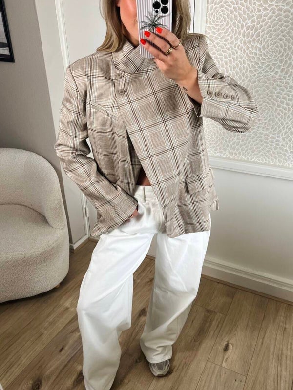 Blazer Igone Ambika ruit beige blauw