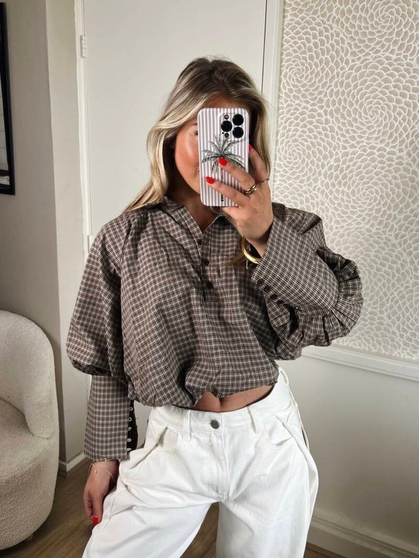 Blouse cropped ruit bruin