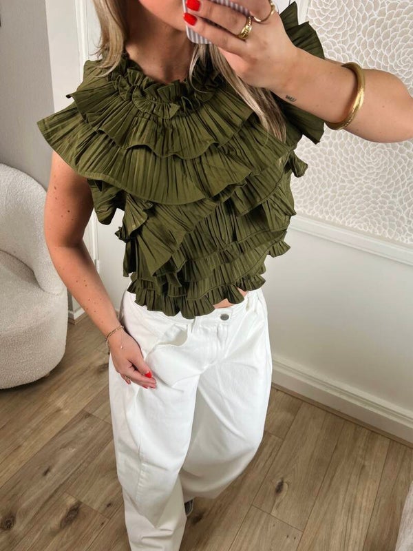 Top ruffle groen