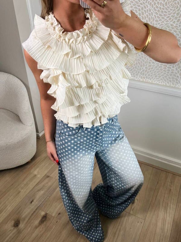 Top ruffle beige