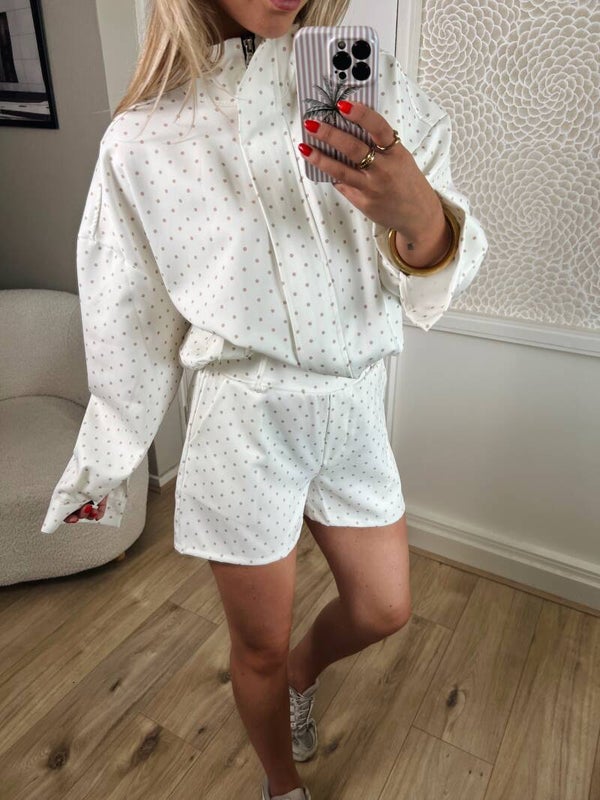 Short wit stip beige/roze