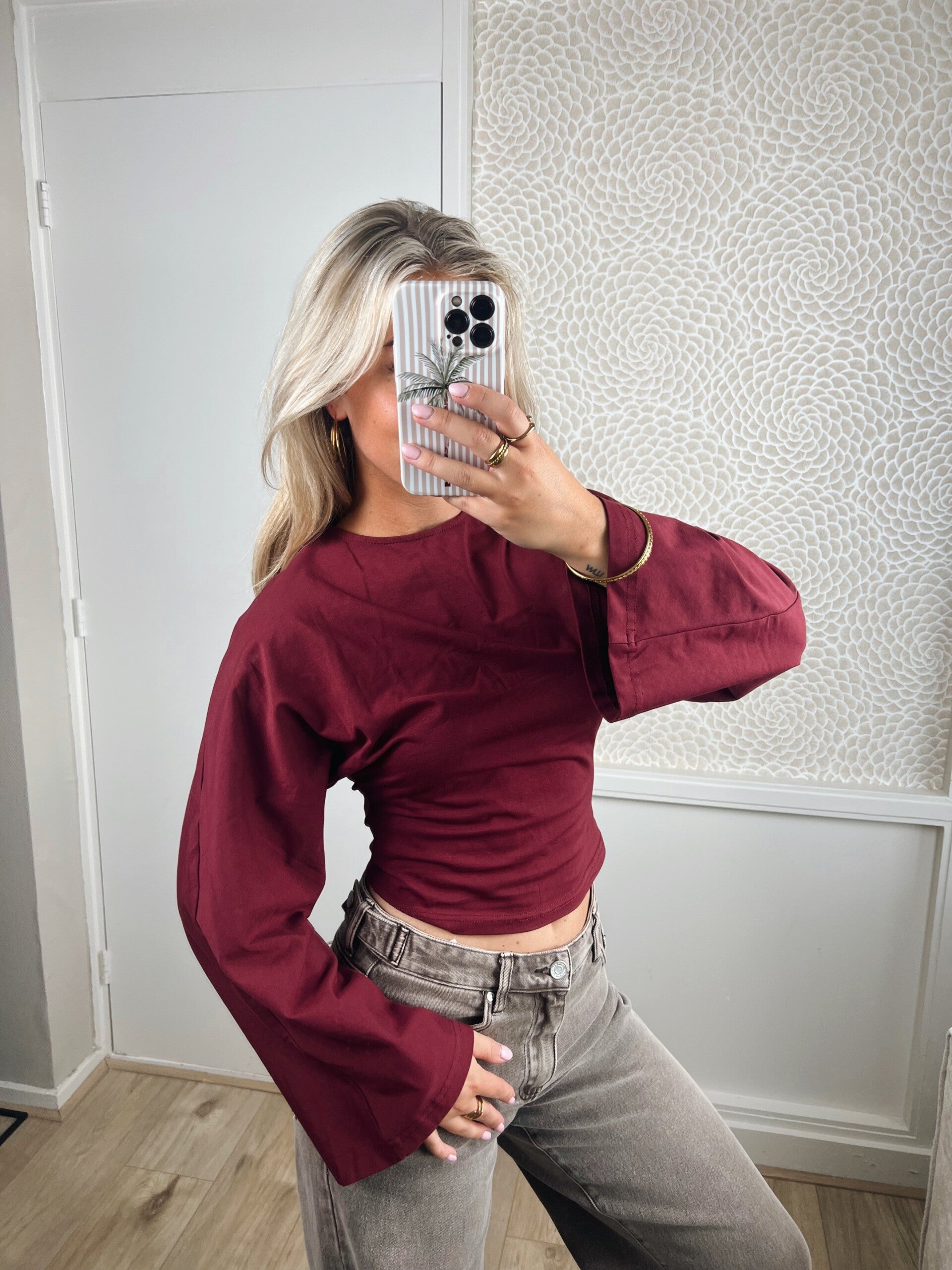 Longsleeve getailleerd bordeaux