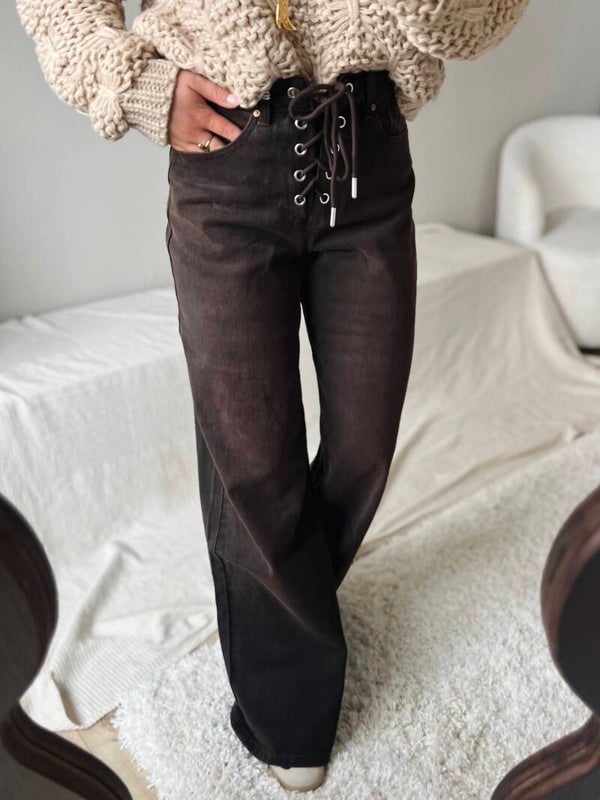 Jeans veters Queen Hearts bruin