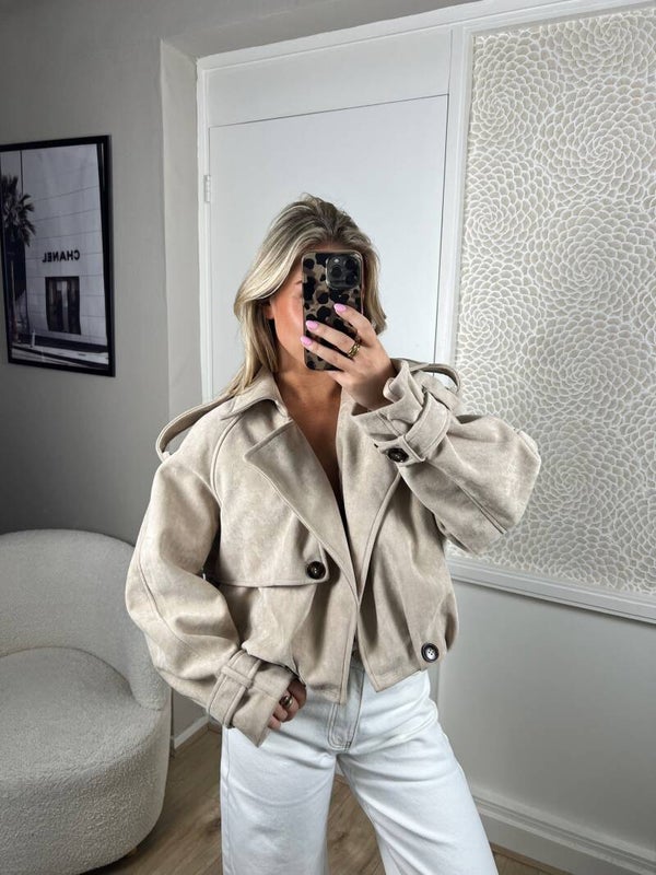 Bomber jasje suede knopen beige