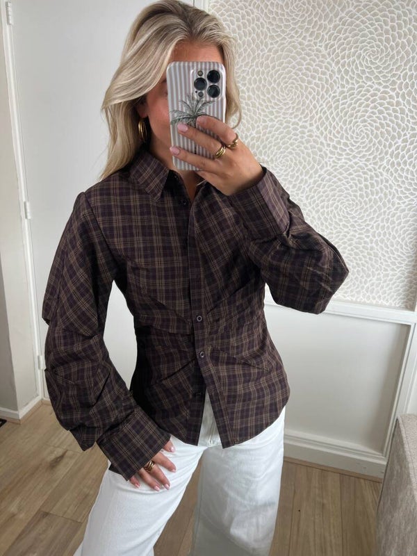 Blouse getailleerd aubergine bruin