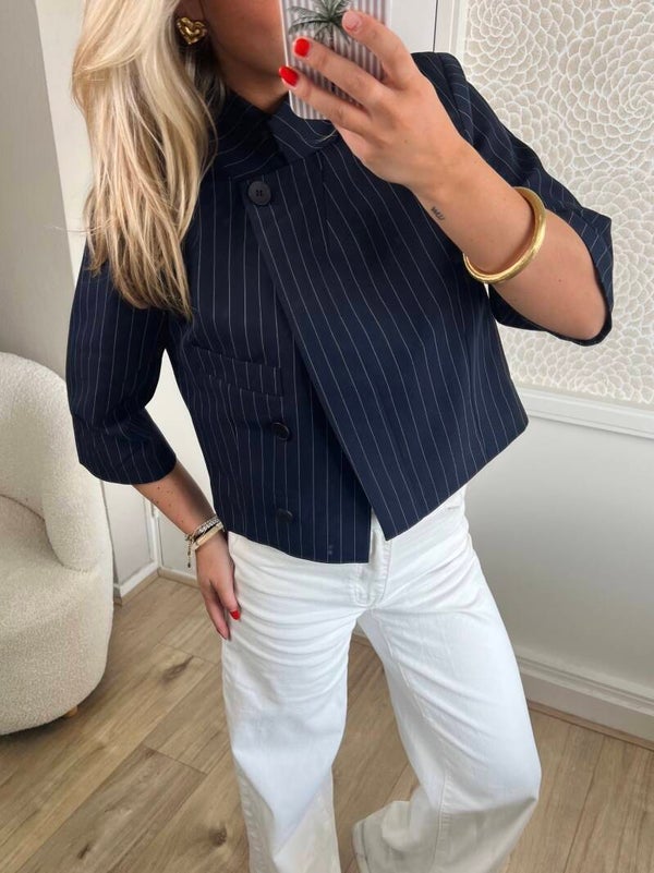 Blazer kort krijtstreep donkerblauw