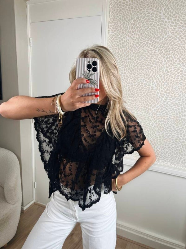 Top lace strikjes zijkant zwart