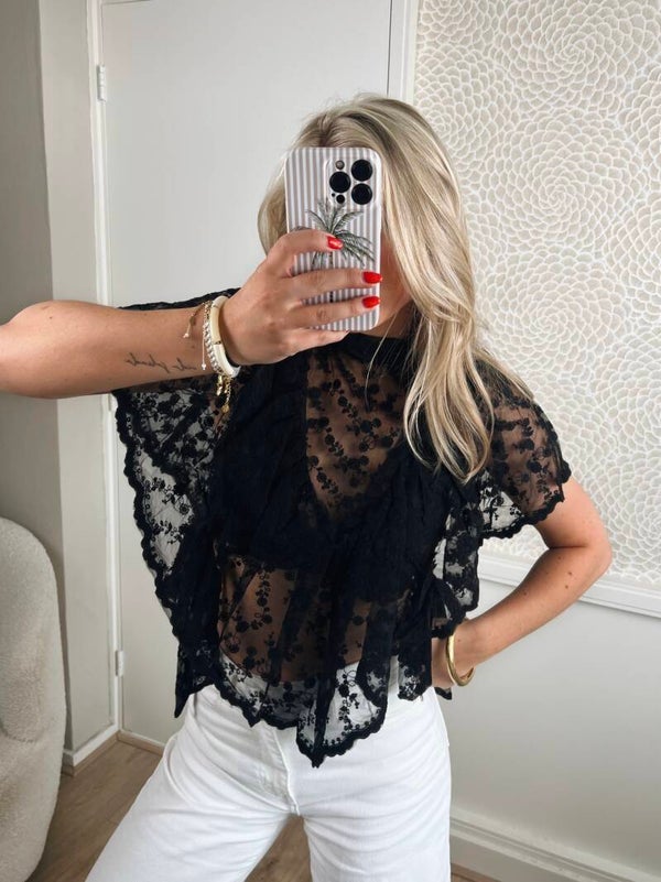 Top lace strikjes zijkant zwart