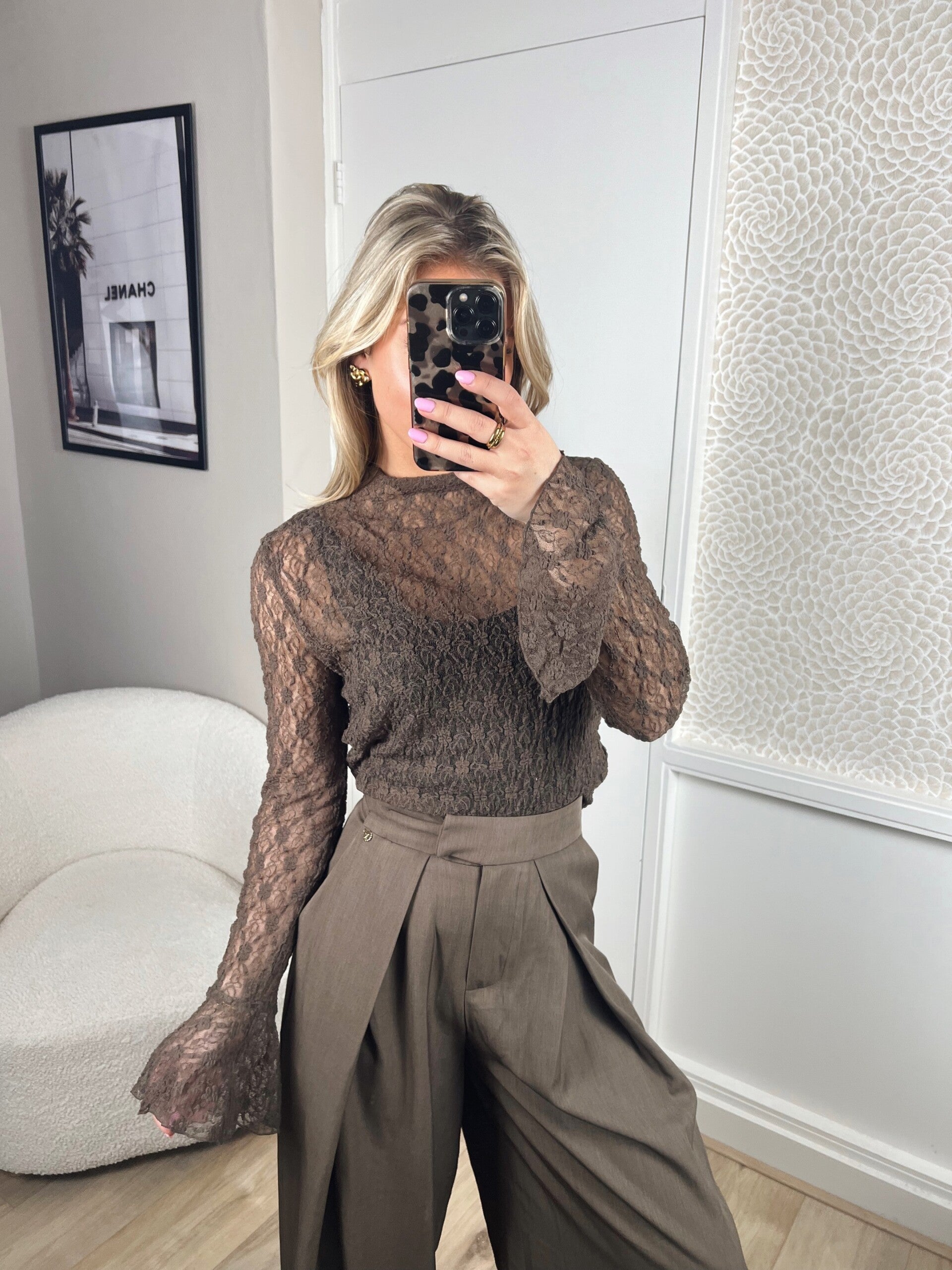 Kanten top bruin/groen Ambika Kaya