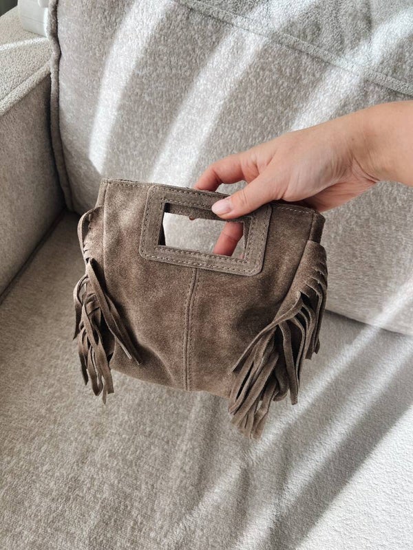 Tas klein franjes taupe