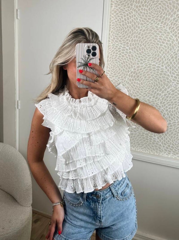 Top ruffle wit broderie