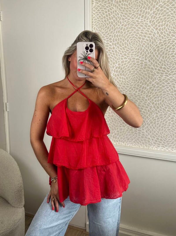 Top halter rood ruffle