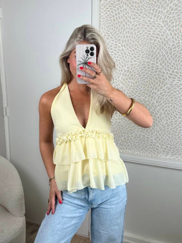 Top halter ruffle geel