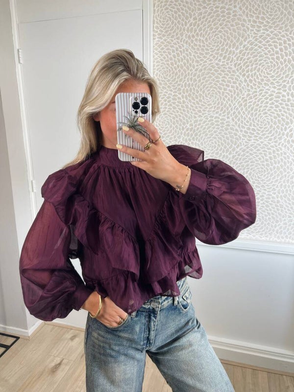 Blouse aubergine ruffle