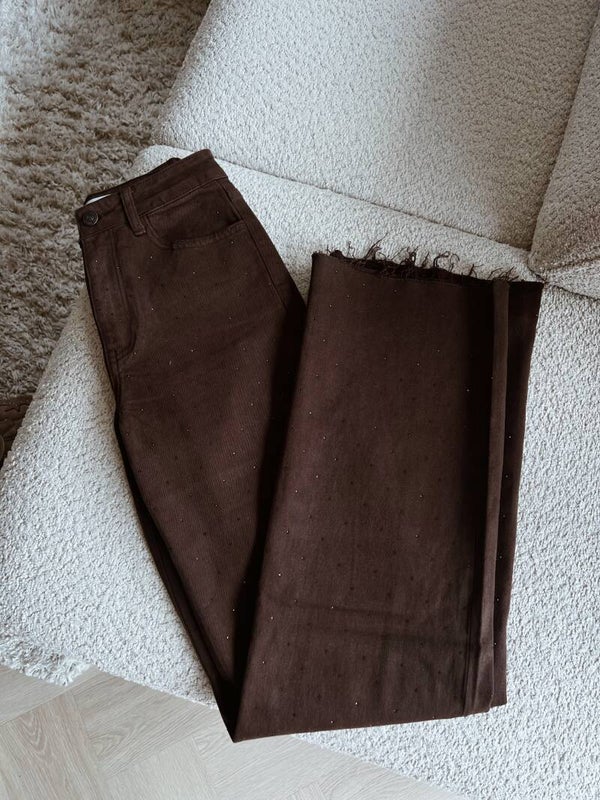 Jeans bruin strass steentjes