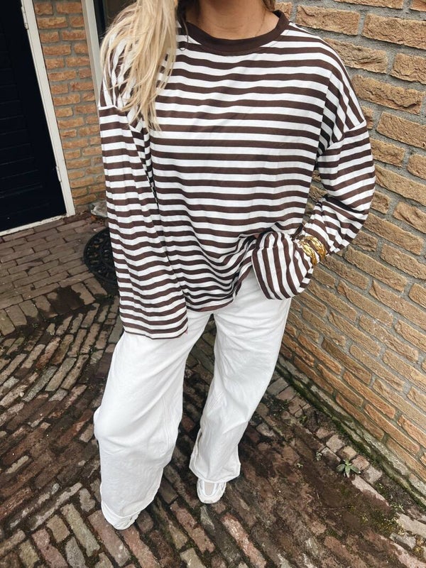 Longsleeve strepen bruin wit