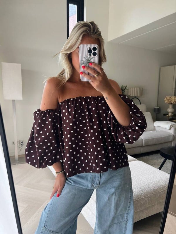 Top off shoulder bruin stip wit